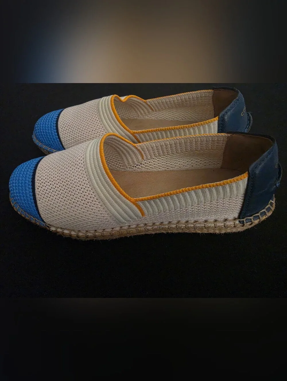 Cole Haan Cream Espadrilles with Blue Toe and Yellow Trim
